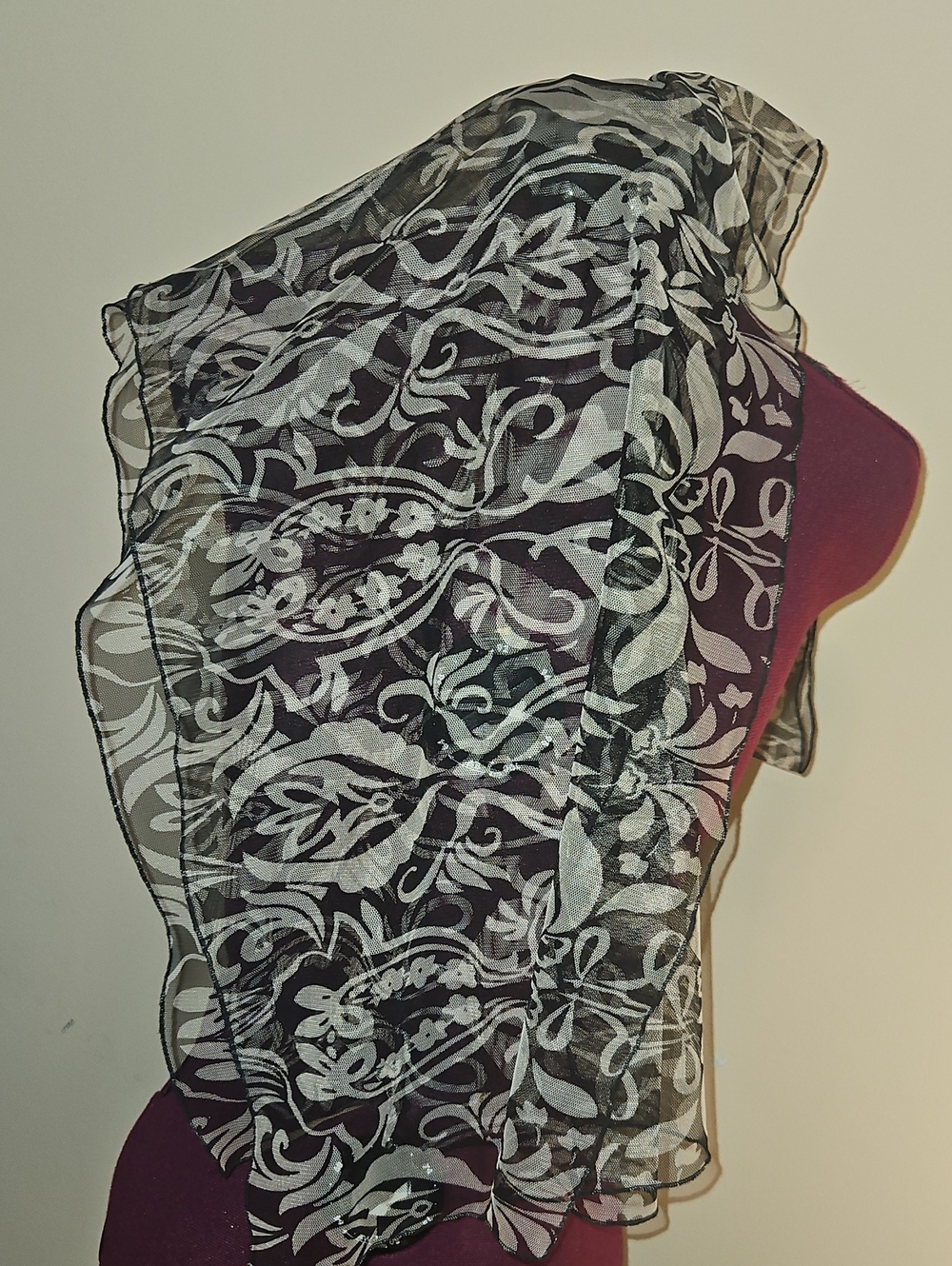 Black and White Floral Sheer Scarf - Women Accessories